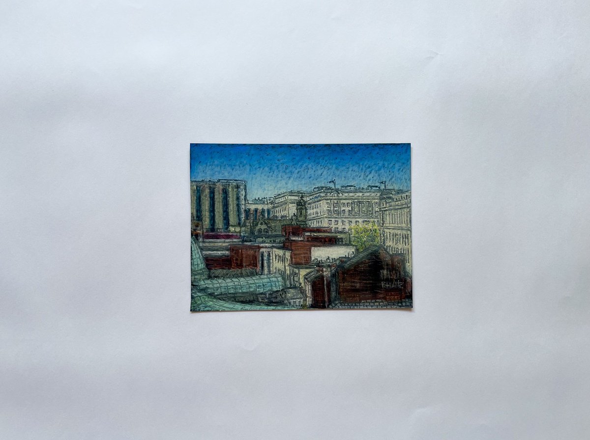 Expressive Cityscapes Pastel Drawing By David Lloyd, 8 X 6, Liverpool Rooftops, Original Artwork