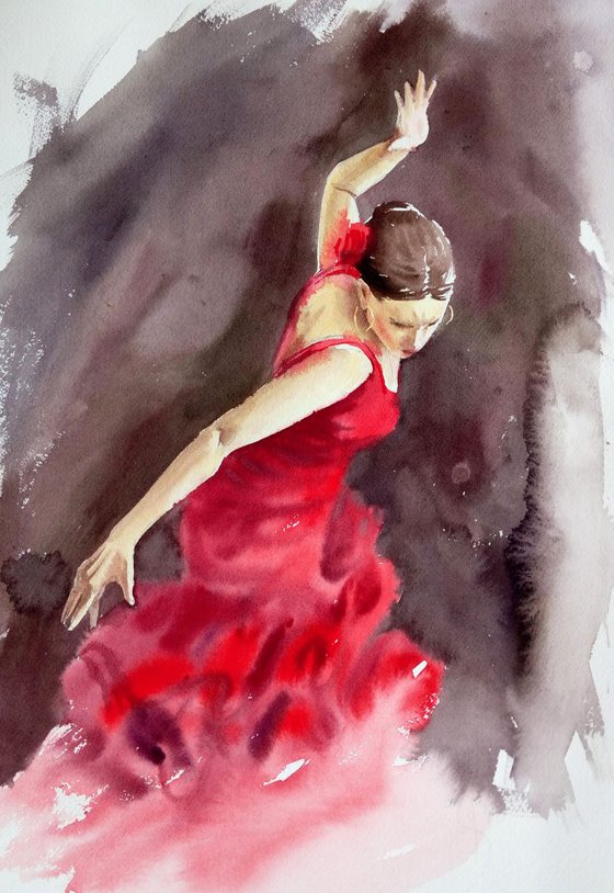 Flamenco Dancer in Red Dress - Spanish Flamenco Dancer - Passionate dance
