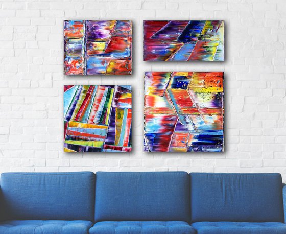 "Crooked And Beautiful" - FREE USA SHIPPING + Save As A Series - Original Large PMS Abstract Quadriptych Oil Paintings On Canvas - 44" x 36"