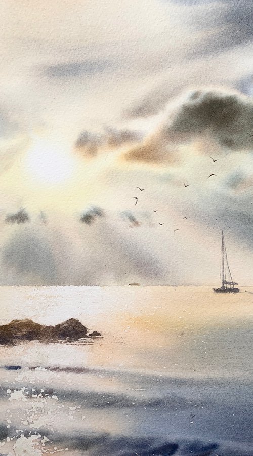 Yacht on the coast by Eugenia Gorbacheva