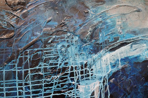 The Midnight View 240cm x 100cm Blue Grey Textured Abstract Art