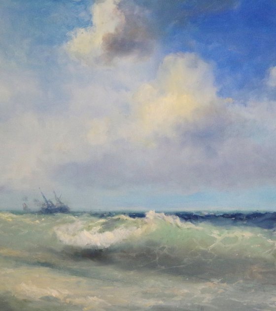 Ocean Waves , Large size, Antique Style,  Original oil Painting, Handmade art, Museum Quality, Signed, One of a Kind