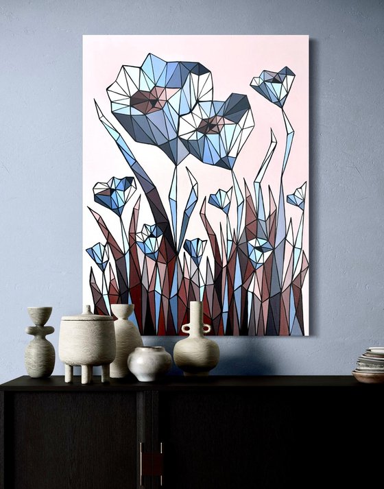 STAINED GLASS BLUE CORNFLOWERS