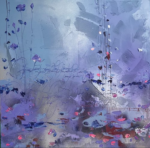 Blue violet square painting abstract acrylic art "Dimension" by Anastassia Skopp