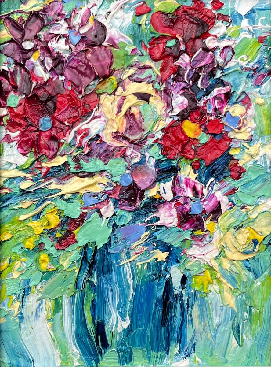 Abstract Botanical Oil Painting By Svitlana Andriichenko, 7 X 9", Colorful Morning, Original Artwork