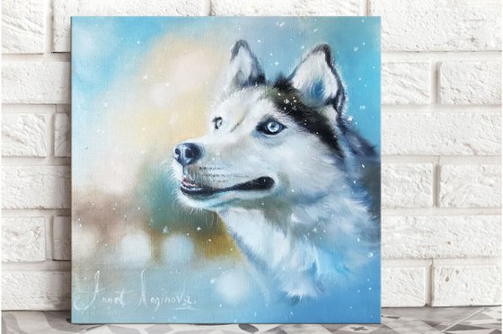 Husky oil painting, Husky wall art, Cat wall art, Dog lover gift