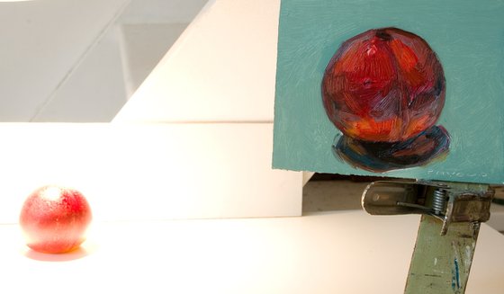 peach on blue