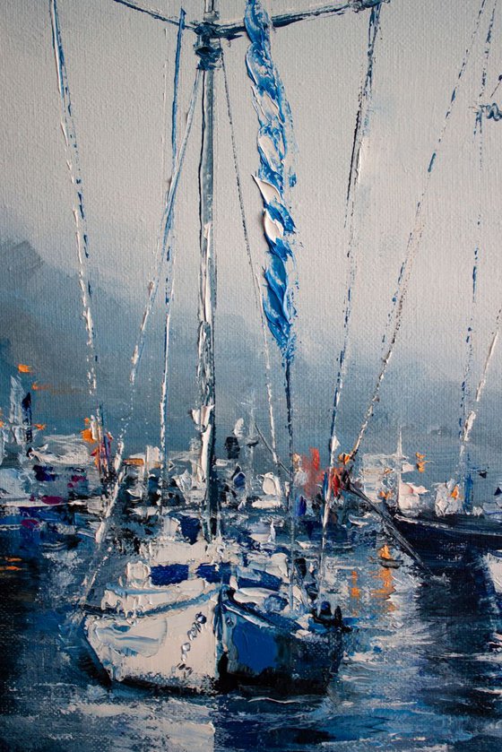 "Yachts in the harbor" ships, seascape