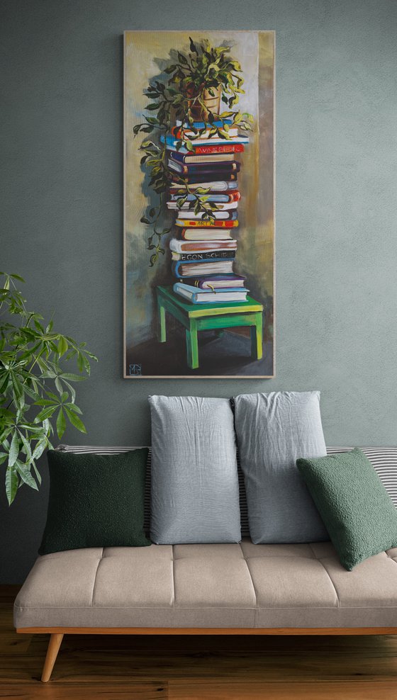 Still life with books and plants