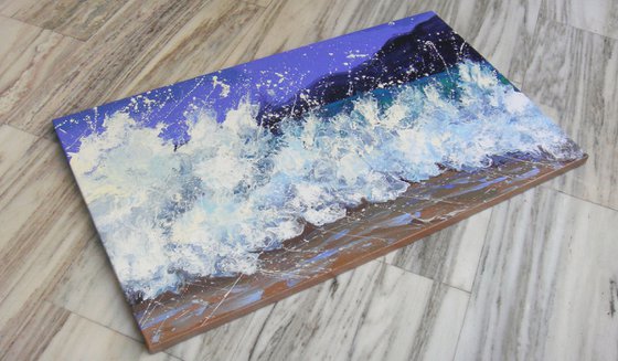 47.2” LARGE Seascape Painting “White Waves”