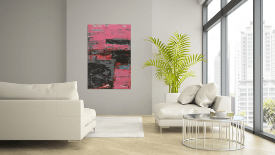 Static Pink and Grey - Abstract Vertical Painting - Affordable Art - Ronald Hunter - 11N