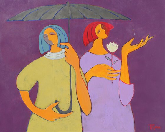 Two under an umbrella.