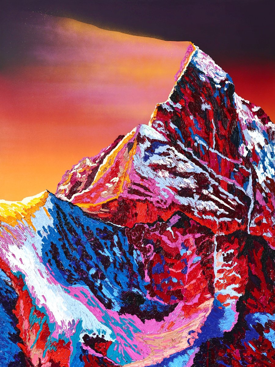 Landscape Oil Painting By Dominic Virtosu, 59 X 79, Matterhorn At Sunset, Original Artwork