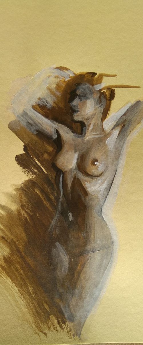 Sketch #3 naked  Acrylic on a color cardboard by HELINDA (Olga Müller)