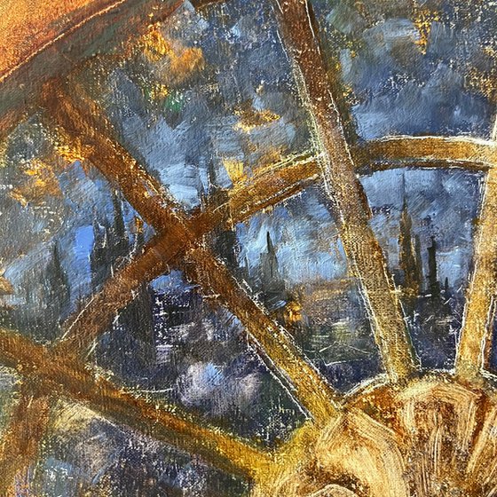 Blue Night Arched Window in Cafe Restaurant