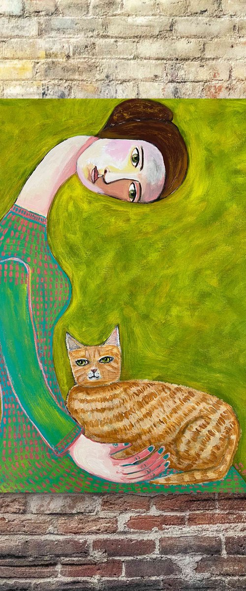 Lady with her Ginger Cat by Sharyn Bursic