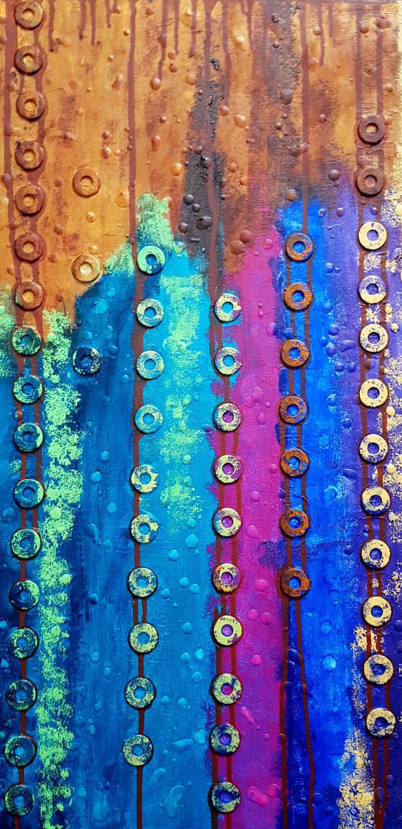 Abstract Painting By Cathy Maiorano, 15 X 30, Rust Art 101, Original Artwork