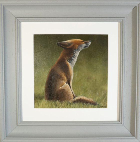 Fox sat in the Sun, Foxes Painting, Animal Artwork Framed and Ready to Hang