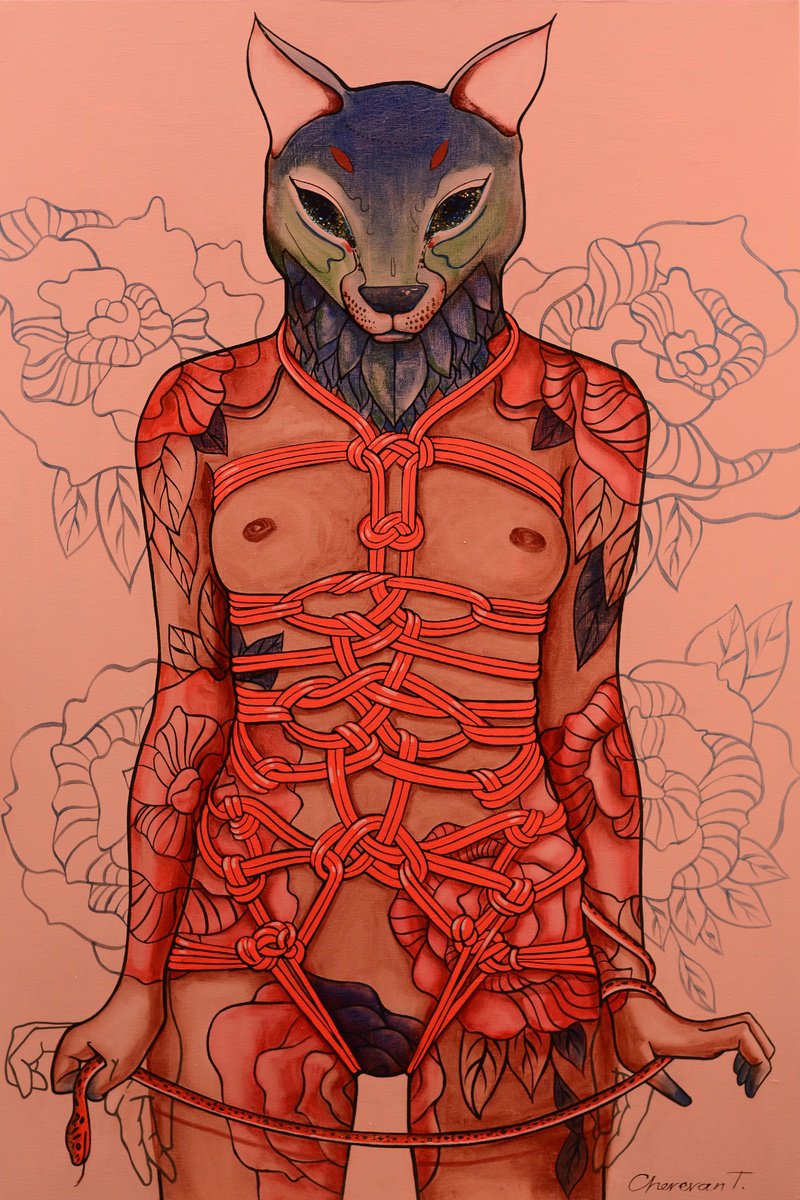 Urban And Pop Animal Oil Painting By Tetiana Cherevan, 32 X 47", Mafdet, Original Artwork