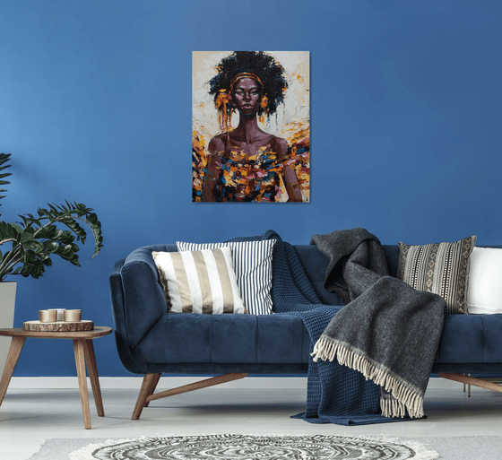 African Queen portrait painting  - Original oil painting