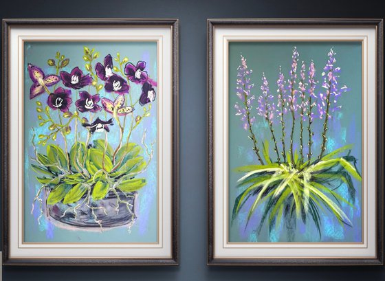 Set of 2 Pastel Wild orchids