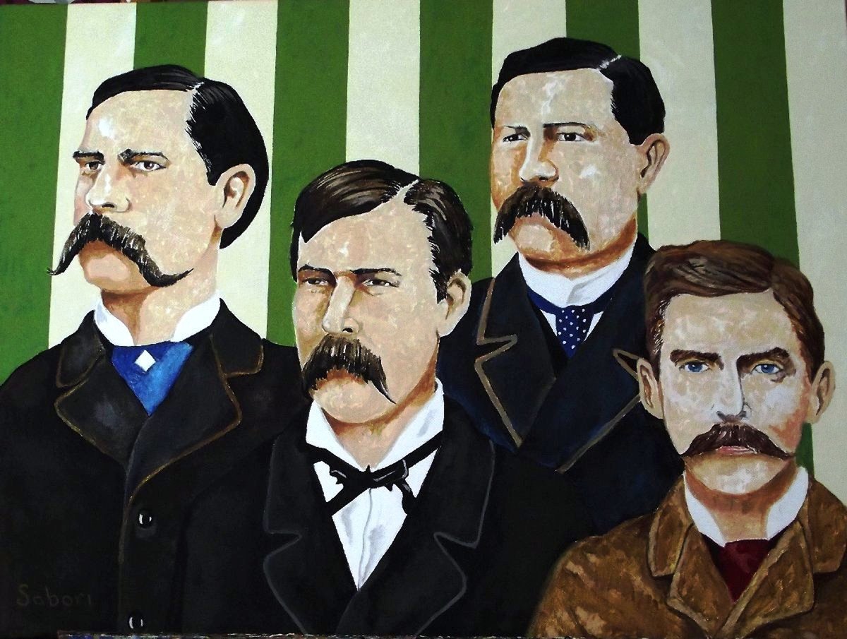 Photorealistic Portrait Acrylic Painting By Andrew Sabori, 24 X 18, Doc Holliday &Amp; Earp Brothers, Original Artwork