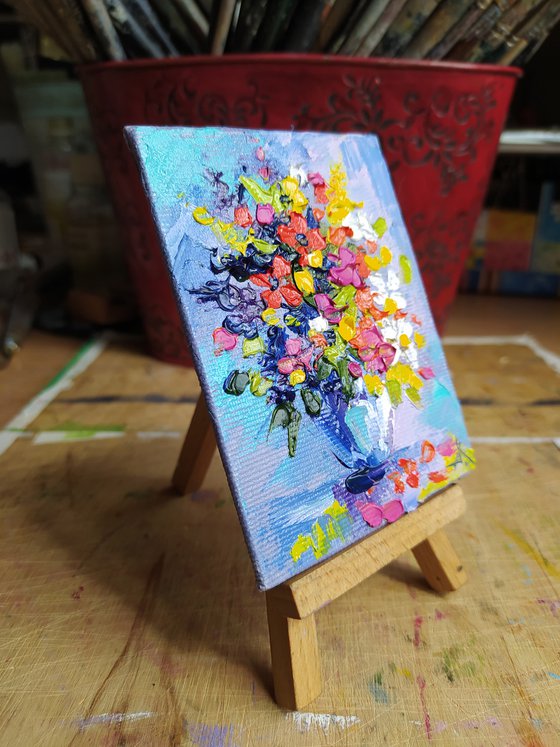 Bouquet of flowers - small painting, oil painting, flowers, postcard, bouquet, gift idea, gift, flowers oil painting