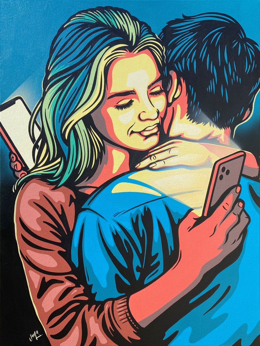 Urban And Pop Portrait Acrylic Painting By Jamie Lee, 24 X 31, 21St Century Embrace, Original Artwork