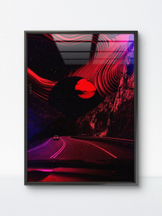 The Red Eclipse Drive - Surreal Art Print
