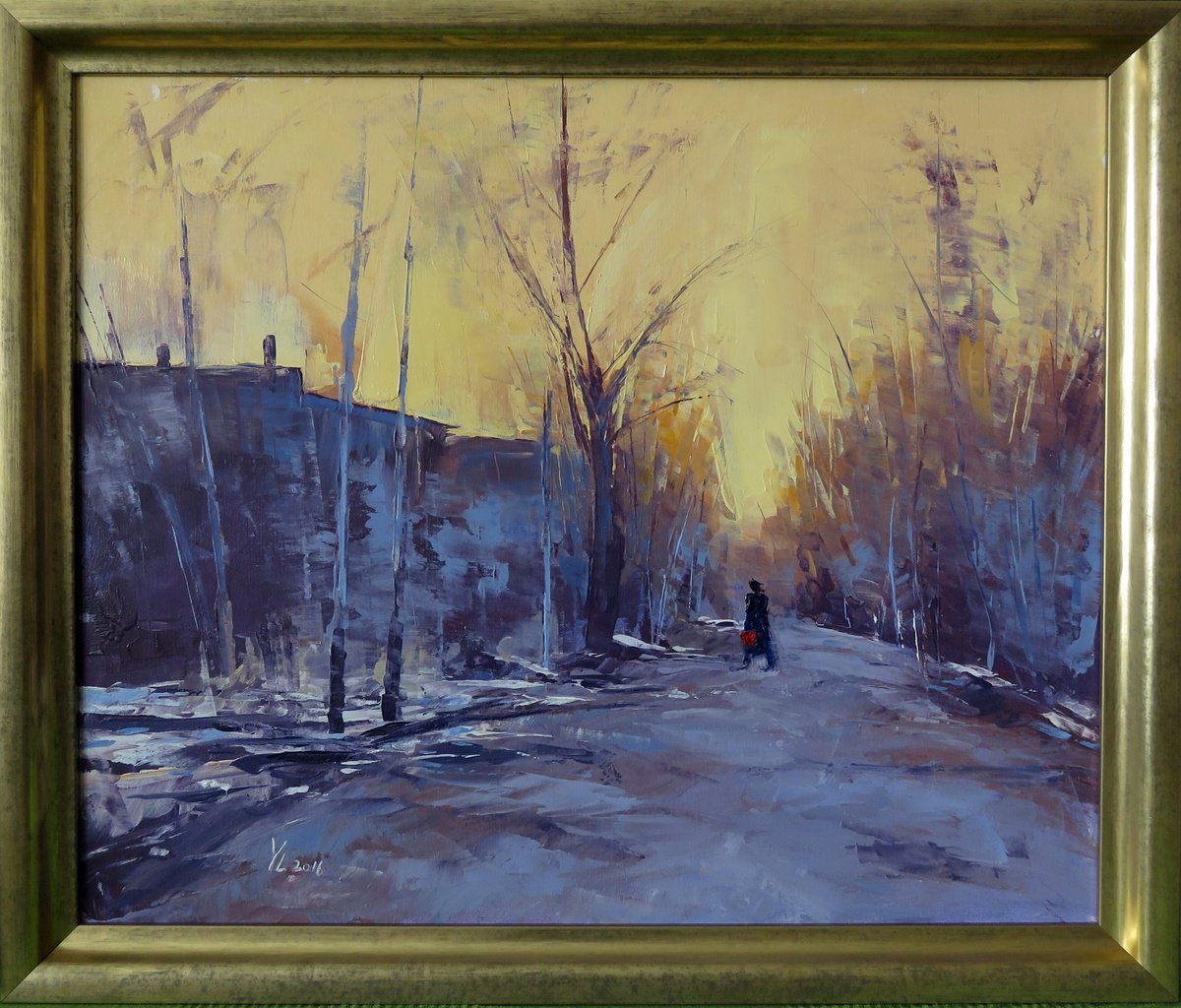 Impressionistic Landscape Oil Painting By Yuanyuan Liu, 27 X 22", Winter Landscape, Original Artwork