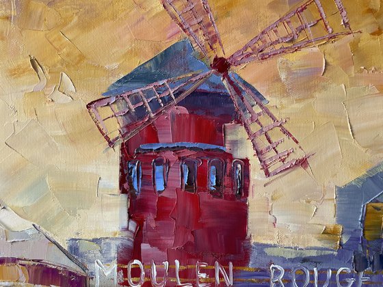 "Moulin Rouge". Original oil painting architecture. Cityscape