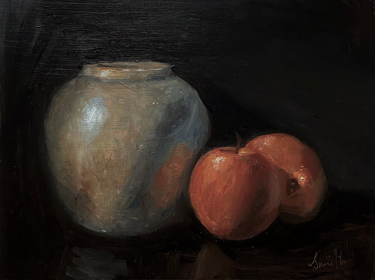 Original oil painting Apples & Chinese Ginger Jar, still life. by Jackie Smith