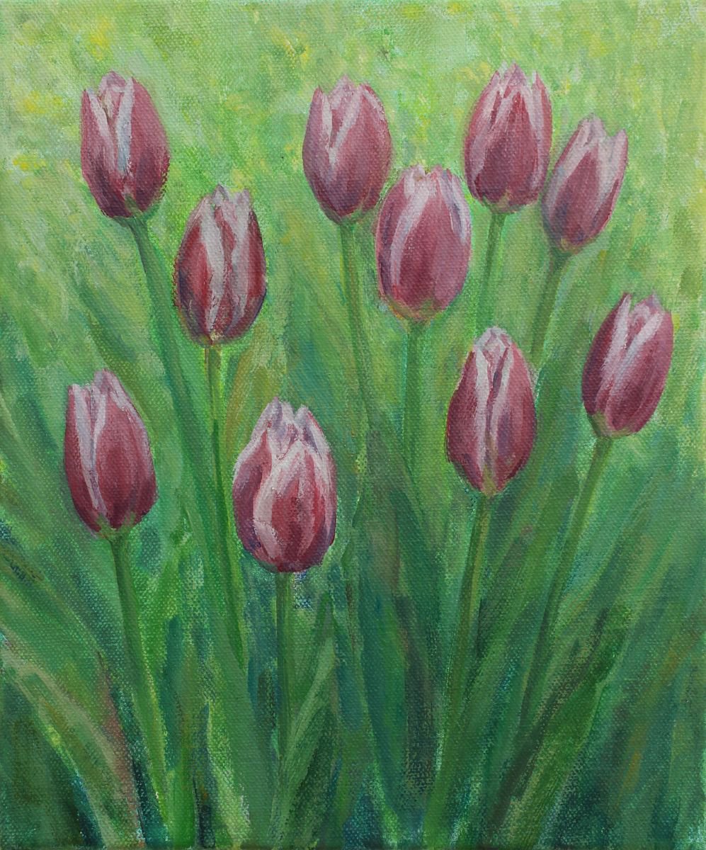 Tulips I. 2019, acrylic on canvas, 30 x 25 cm by Alenka Koderman