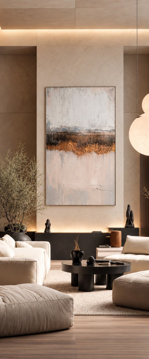 Abstract Bronze Horizon in Textured Mist by Indie Ru