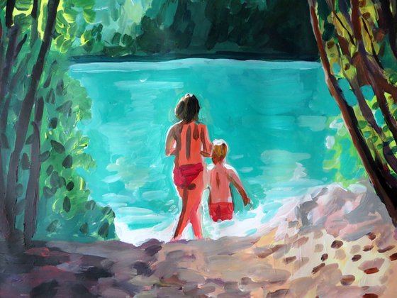 lake scene with bathers