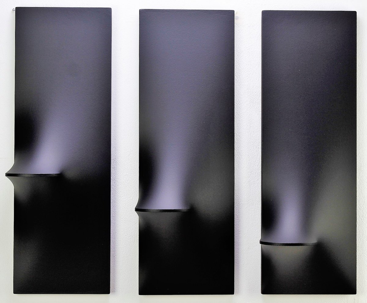 Abstract Sculpture By Alessandro Butera, 30 X 24, Italian Style Black (Triptych), Original Artwork