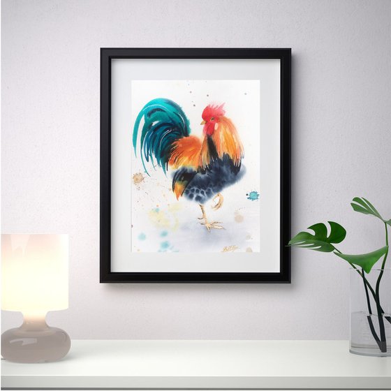 The Boss - rooster - country decor - farm art - bird art - rooster painting - farm decor - rooster watercolour - chicken watercolour