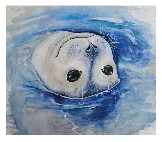 Seal. Watercolor painting by Svetlana Vorobyeva