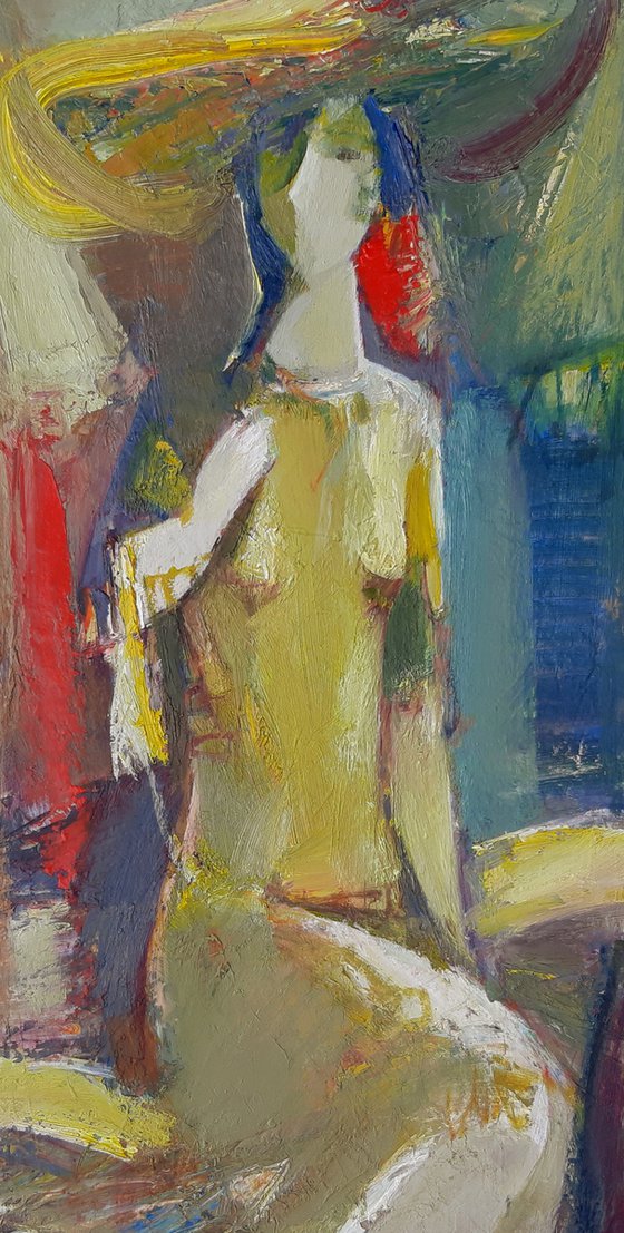 Lady in a hat  (33x70cm, oil/canvas, ready to hang)