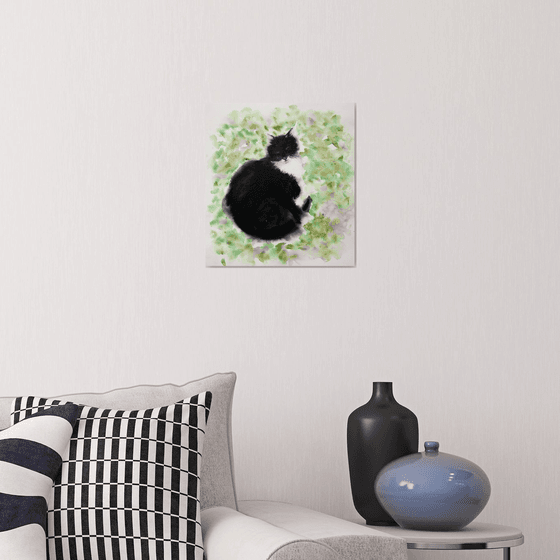 A CAT BASKING IN THE AUTUMN SUN... II / ORIGINAL PAINTING