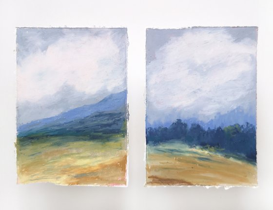 Mountain landscape. Set of 2 small paintings.