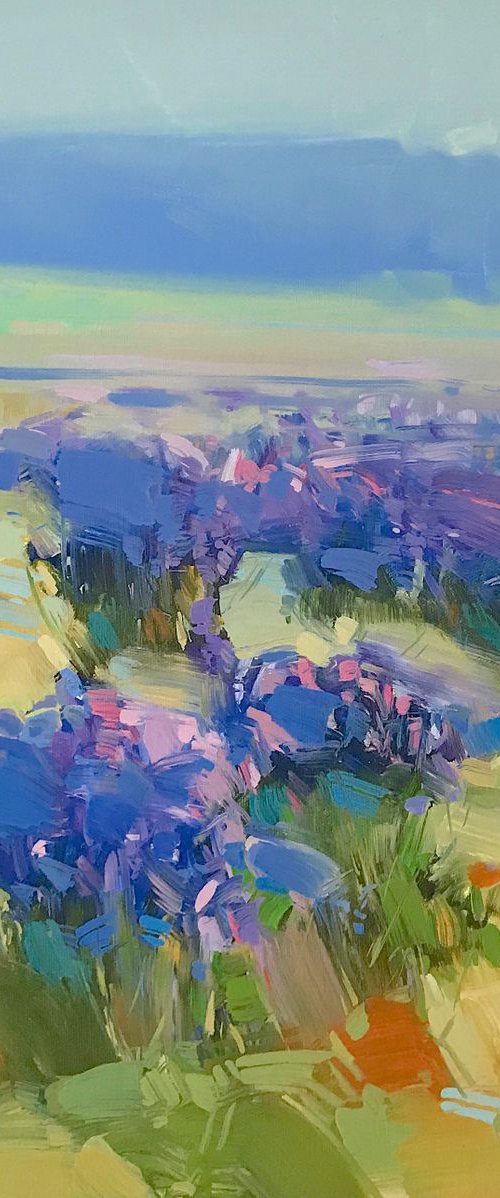 field of Lavenders, Flowers oil painting, Handmade artwork, by Vahe Yeremyan