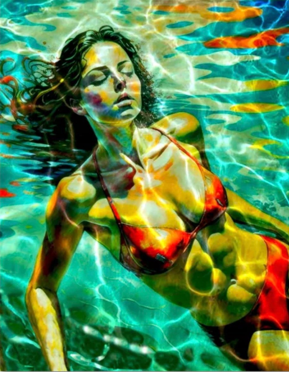 Expressive Portrait Acrylic Painting By Sanja Jancic, 35 X 45", Light Under The Water, Original Artwork