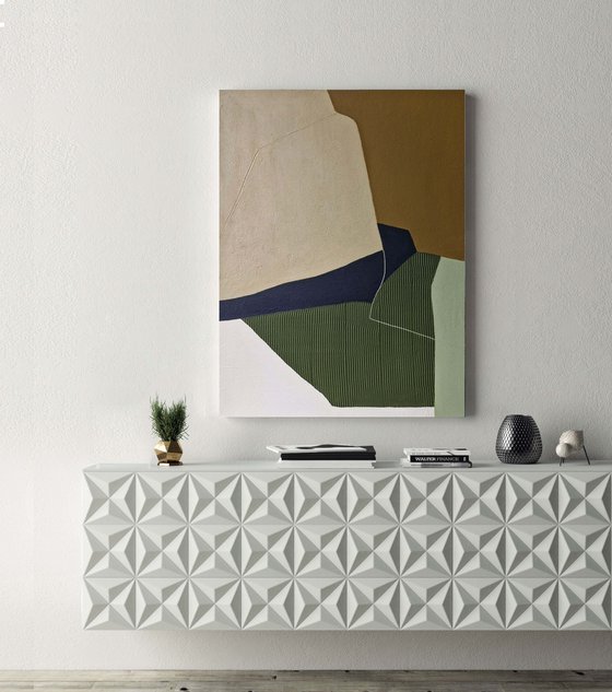 "Vista" Green brown navy abstract textured