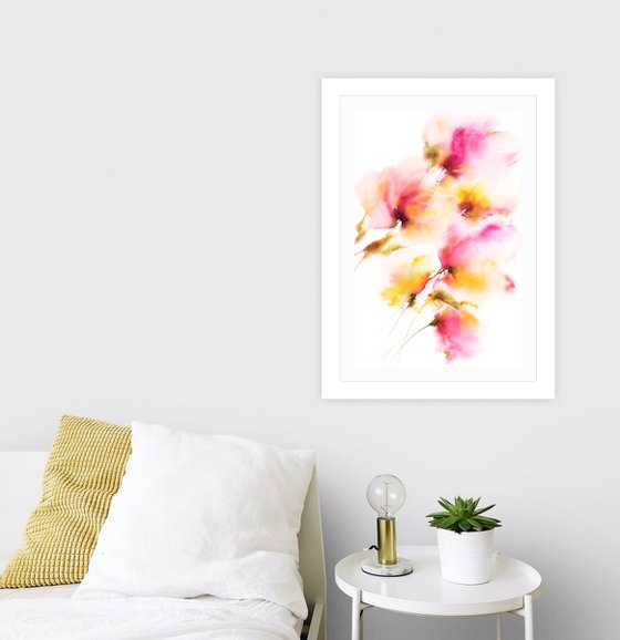 Bright flowers painting, loose florals Summer