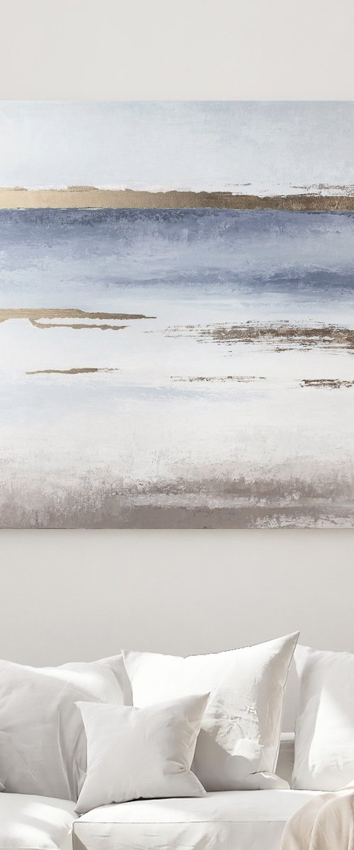 "Horizon" Blue gold abstract acrylic art by Yana Sagan
