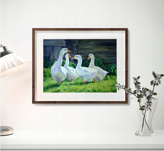 White Geese watercolor