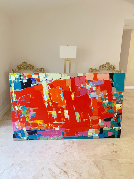 Abstract in Red, Original oil Painting, Extra Large, Handmade artwork, One of a Kind