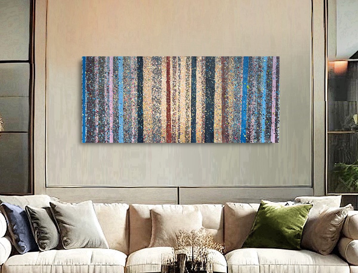 Abstract Acrylic Painting By Bogdana Antoniuk, 59 X 28, Blue Hour In A Forest 18.30, Original Artwork