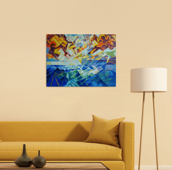 Seascape (60x80cm, cubism, oil painting, ready to hang)